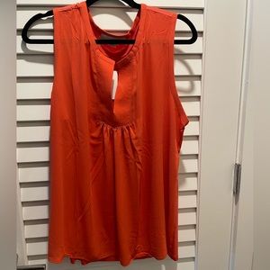 NWT Loft Split Neck Mixed Media Shell Tank, Orange w Red Undertones, XL